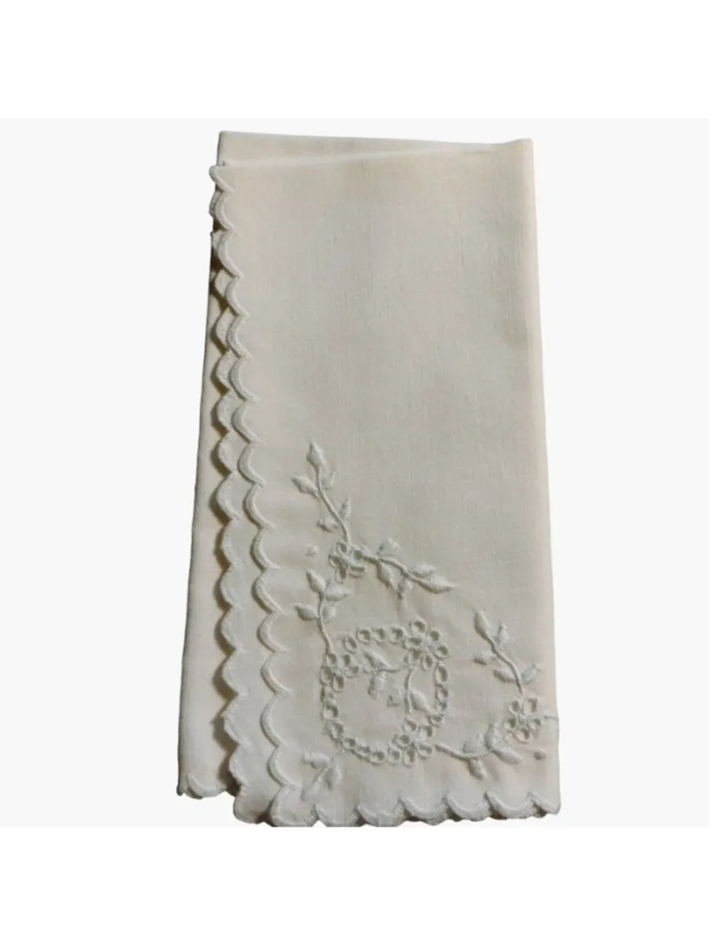 Madeira Art Needlework Linen Napkin Set 4 White Vintage Embroidered Wreath